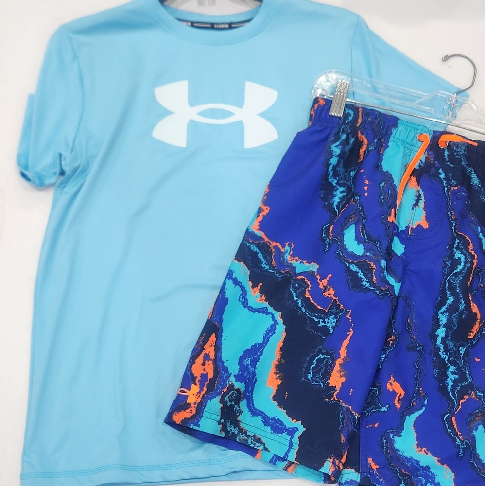 Under Armour Blue Shirt and Patterned Shorts Set